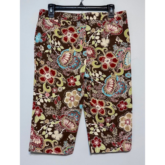 Ann Taylor Pants - Ann Taylor LOFT Marisa Floral Capri Pants Size 8 Boho‎ Chic Paisley Earth Tones